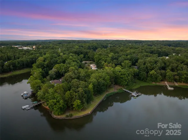 a view of a lake with a city