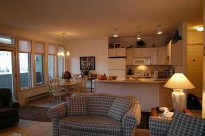 625 North Frontage Road West, Unit 44 Vail, CO 81657 - Photo 3 of 6 a living room with furniture and a dining table with wooden floor