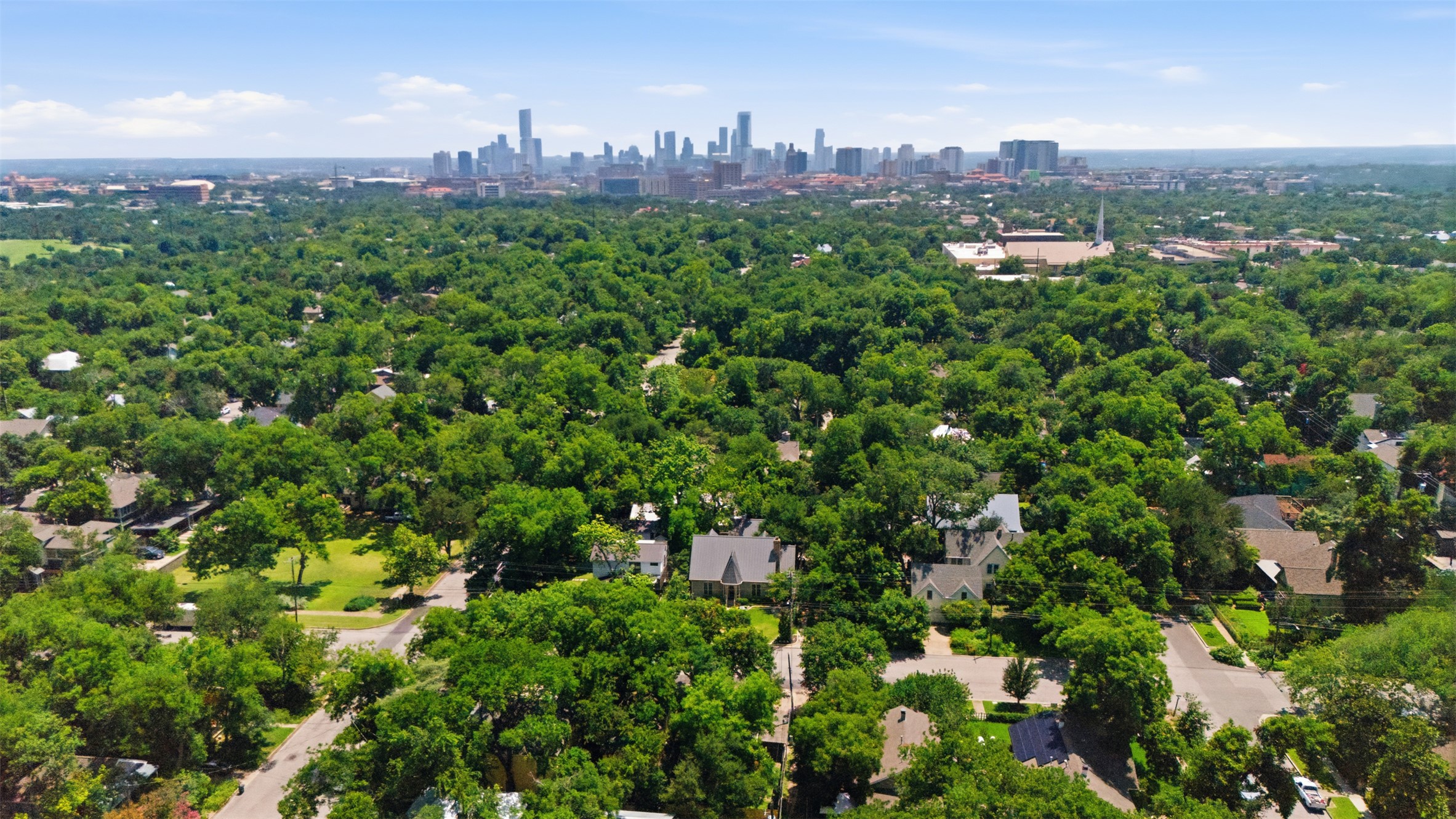 206 East 43rd Street Austin, TX 78751 - Photo 28 of 29 Aerial view highlights the property's tree-lined setting and convenient proximity to Central Austin amenities and the University area.