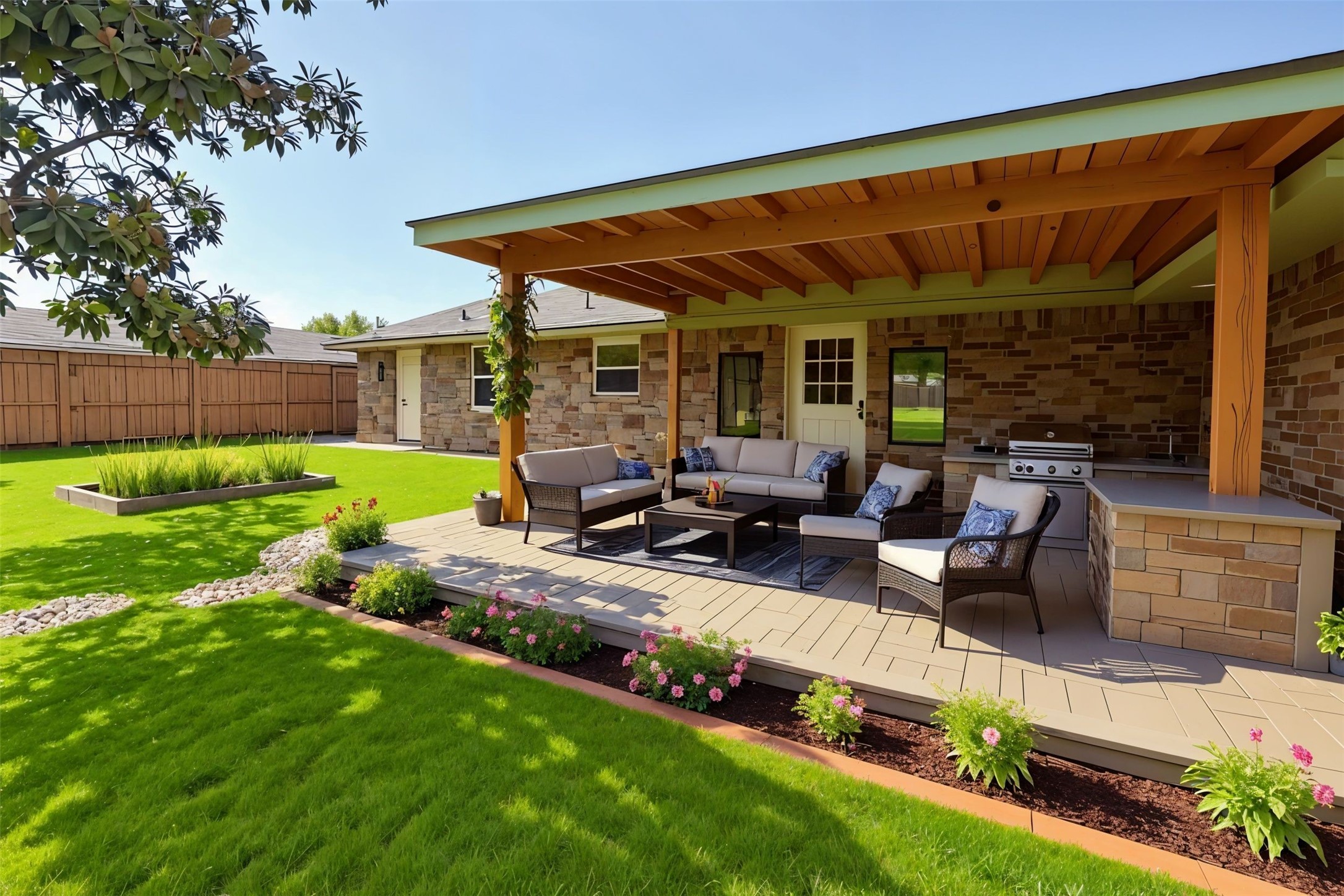 8911 Blankenship Drive Houston, TX 77080 - Photo 21 of 21 Rendering of backyard w/ covered patio , summer kitchen