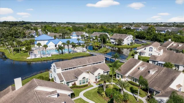 an aerial view of a house with a garden