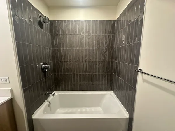 a bathroom with a bathtub