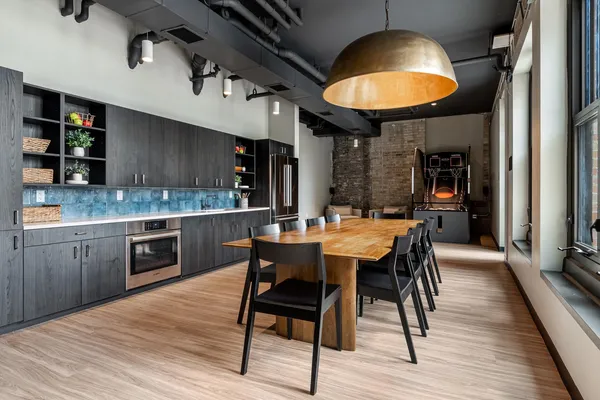 a view of a kitchen from a balcony