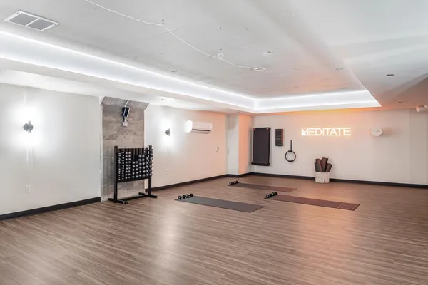 a view of a room with gym equipment