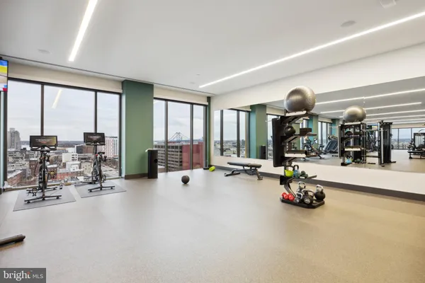 a view of a room with gym equipment