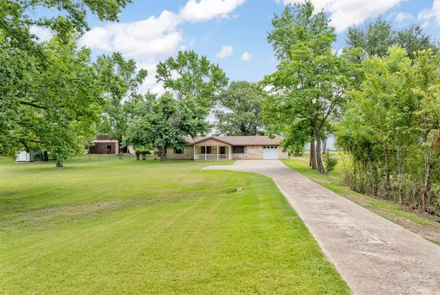 a view of a swimming pool with a garden