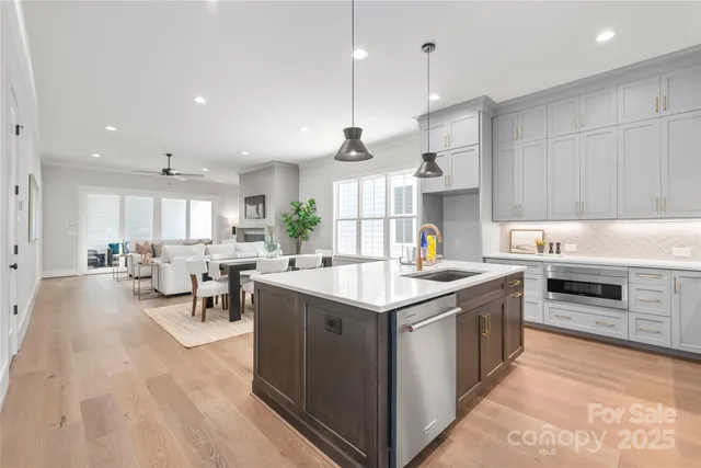 a kitchen with lots of counter top space