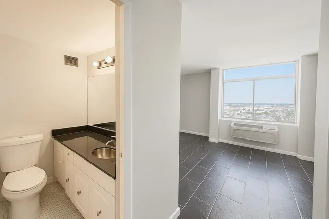 a bathroom with a sink toilet and cabinets