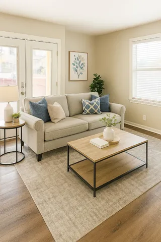 a living room with furniture