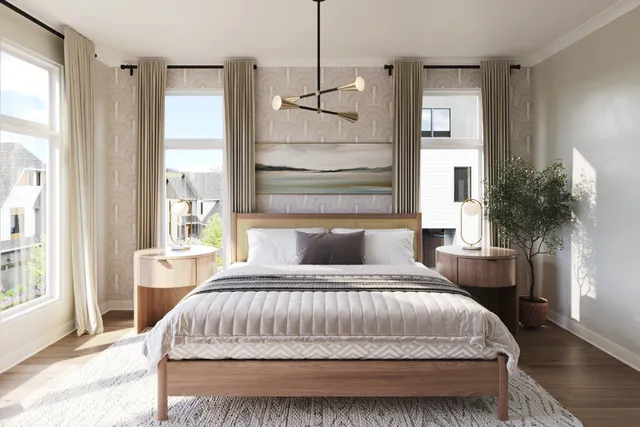 a bedroom with a large bed and a window