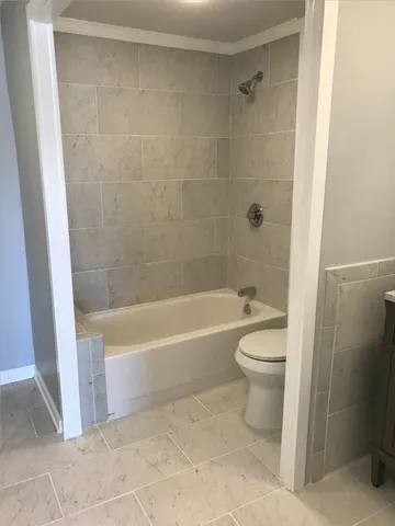 a bathroom with a toilet and a bathtub