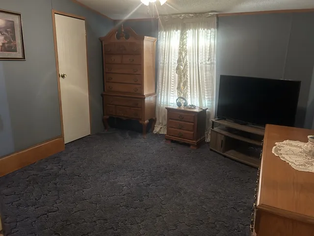a bedroom with a bed and a dresser in it