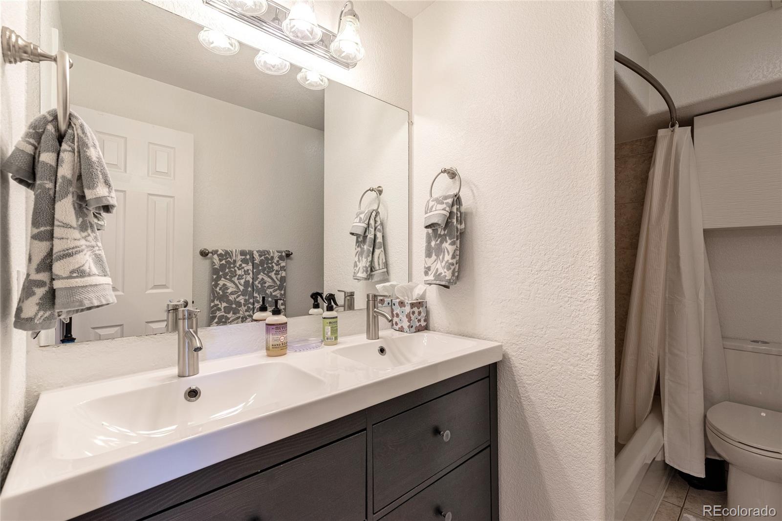 1833 North Williams Street, Unit 504 Denver, CO 80218 - Photo 11 of 19 a bathroom with a sink a toilet and a mirror