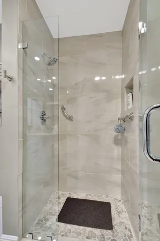 a view of a lake with a yard