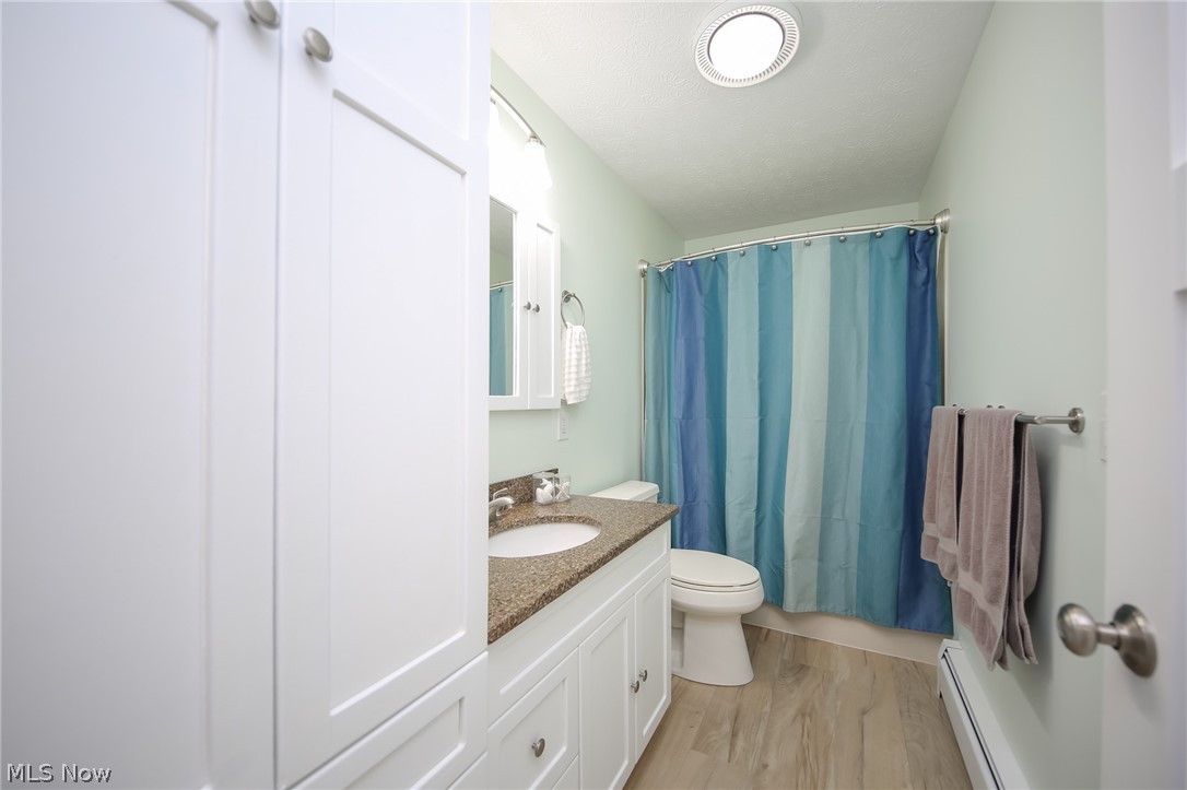 3362 Granger Road Medina, OH 44256 - Photo 20 of 49 Bathroom with hardwood / wood-style floors, baseboard heating, toilet, and vanity