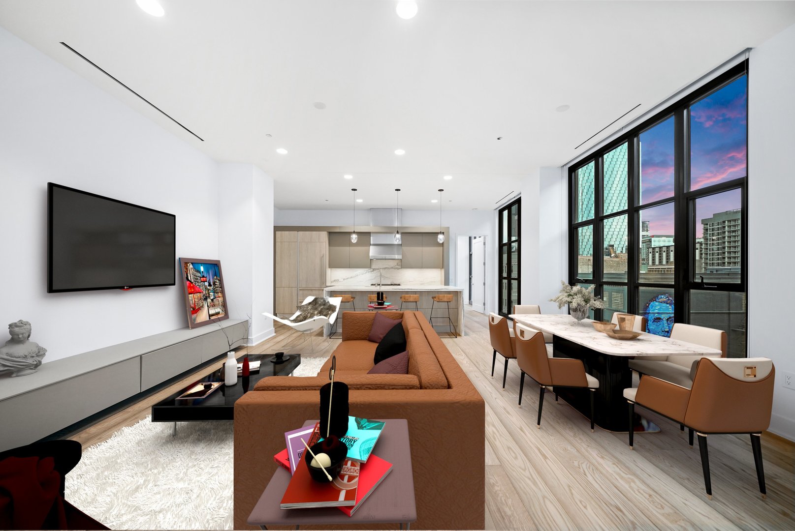 900 West Washington Boulevard, Unit 504 Chicago, IL 60607 - Photo 2 of 28 a living room with furniture flat screen tv and a large window