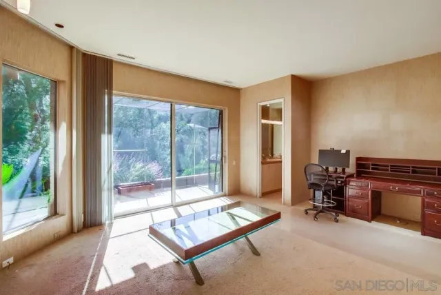 a view of a yard with plants and trees