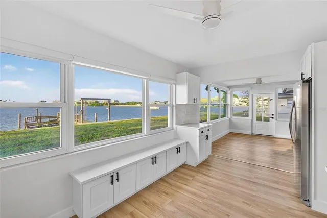 a large white room with a large window