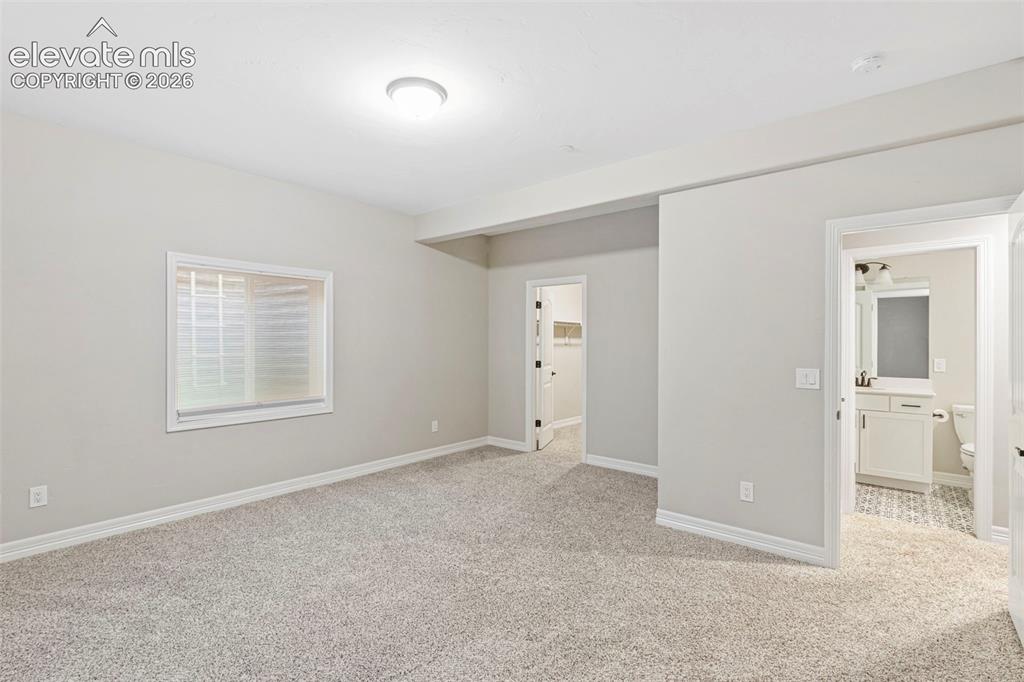5375 Old Star Ranch View Colorado Springs, CO 80906 - Photo 36 of 47 Carpeted room with light neutral walls, a single window with blinds, and a flush-mount ceiling light