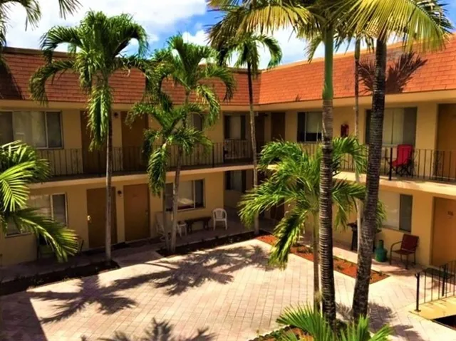 front view of house with a palm tree
