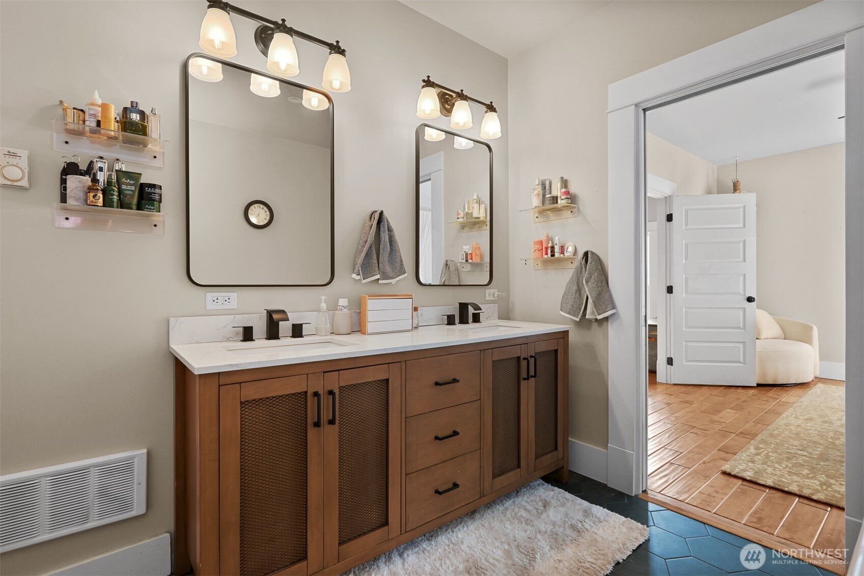 2880 Creasey Road Custer, WA 98240 - Photo 19 of 40 a spacious bathroom with double vanity sink and a mirror