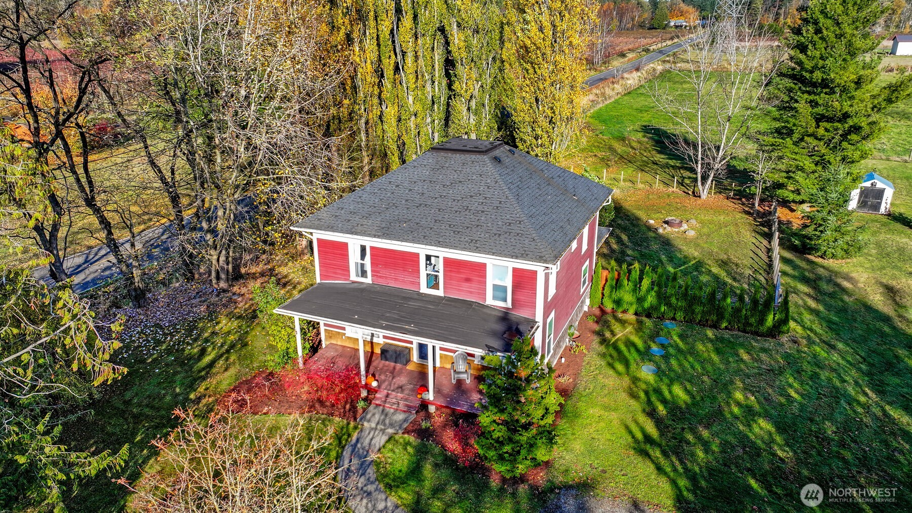 2880 Creasey Road Custer, WA 98240 - Photo 39 of 40 an aerial view of a house with a yard and large trees