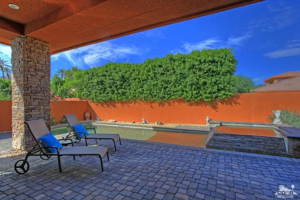 an outdoor space with seating