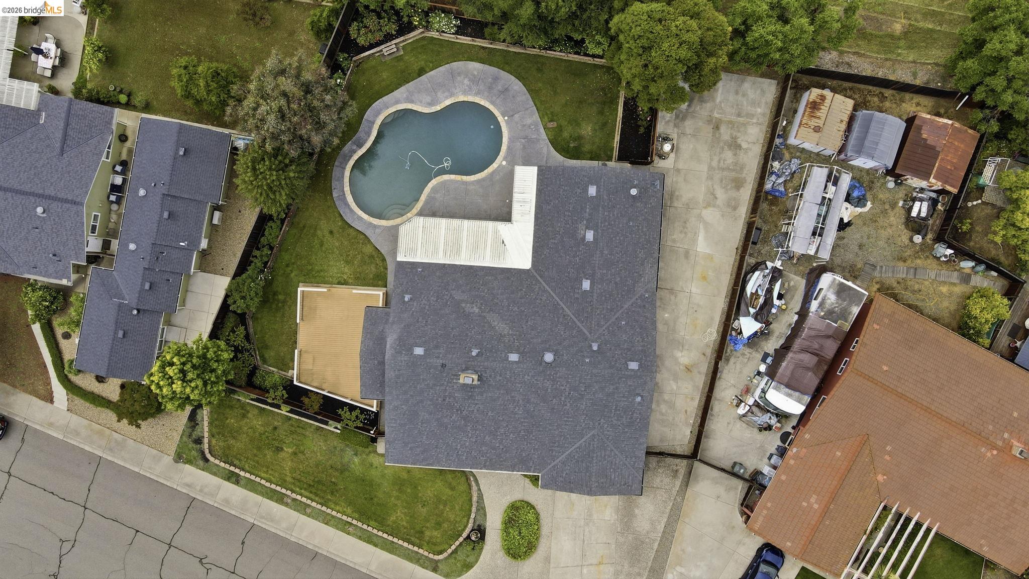 2438 Merritt Place Livermore, CA 94550 - Photo 62 of 64 an aerial view of a house with outdoor space and a swimming pool