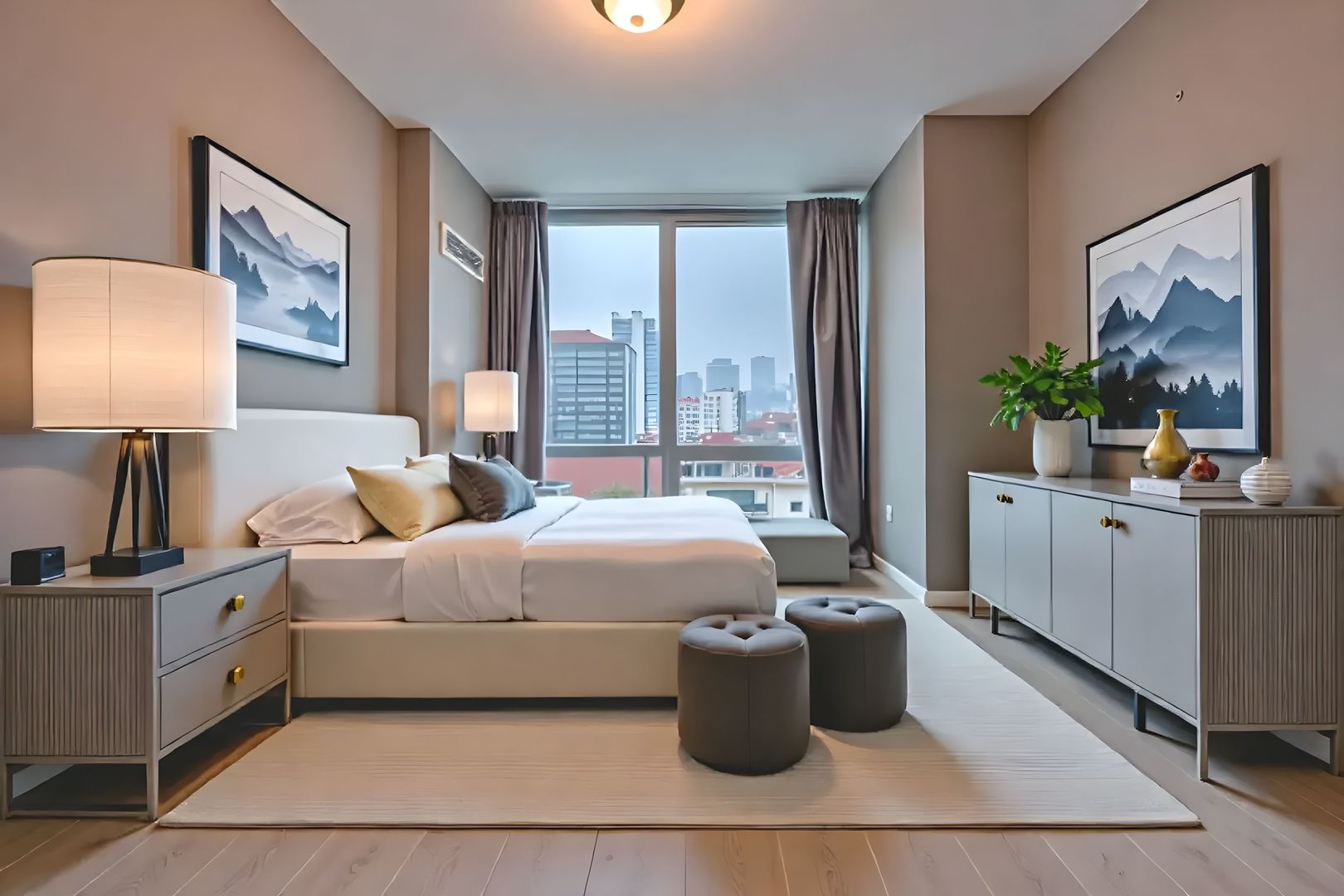 757 North Orleans Street, Unit 1104 Chicago, IL 60654 - Photo 12 of 30 a living room with furniture a lamp a large window and potted plant on table
