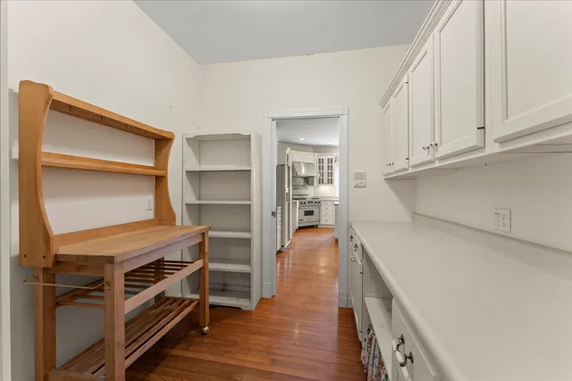 a view of a room with a window