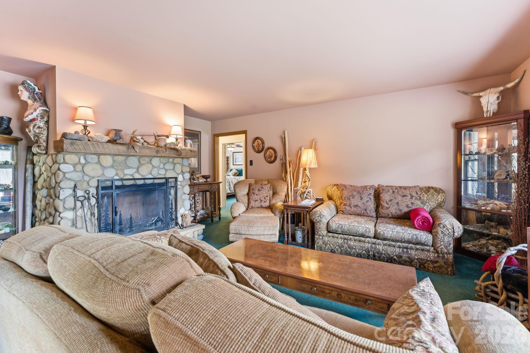 504 Greens Creek Road Sylva, NC 28779 - Photo 20 of 47 a bedroom with a bed couches and a fireplace