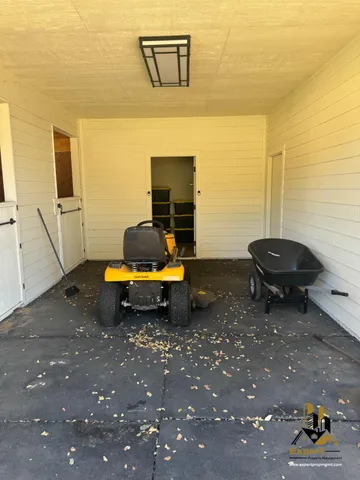 a view of a room with a window