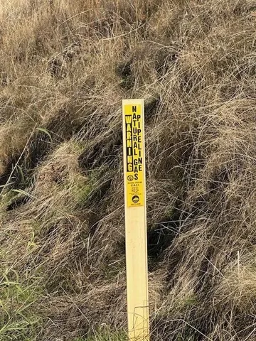 a sign on a wall next to a road
