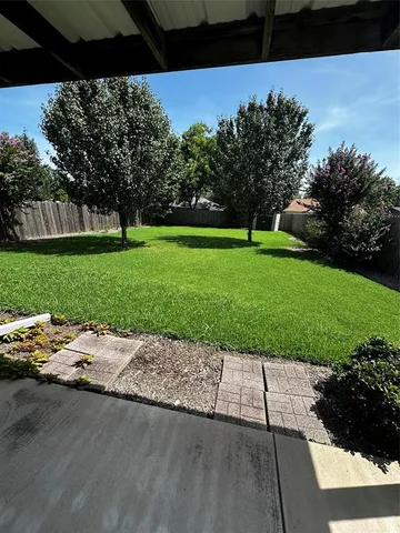 a view of a park with large trees