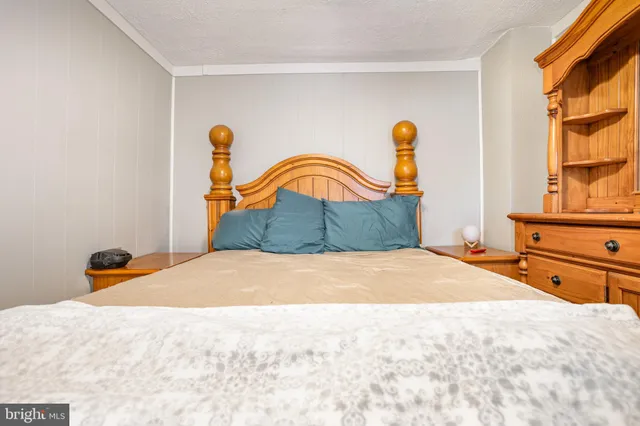 a bedroom with a bed and a dresser