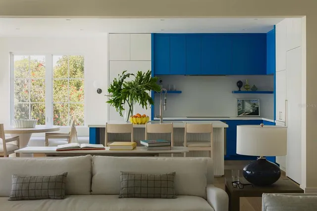 a living room with furniture and potted plant