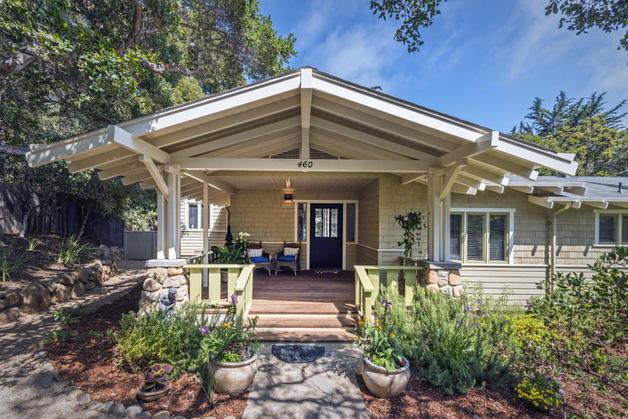 460 Pimiento Lane Montecito, CA 93108 - Photo 16 of 22 a view of a patio with table and chairs potted plants and floor to ceiling window