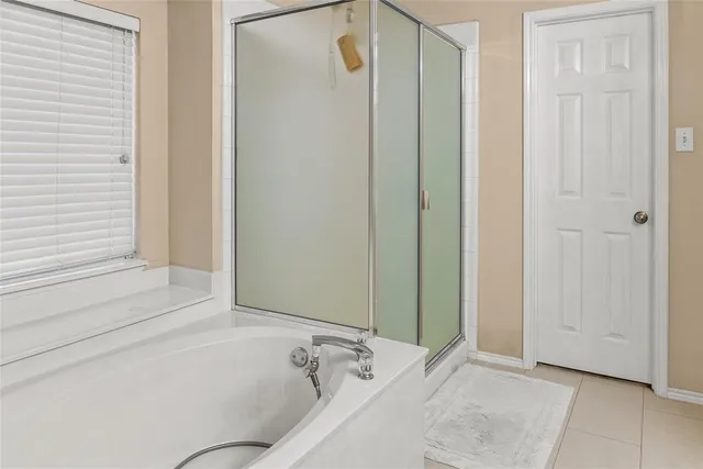 a bathroom with a bathtub and a shower