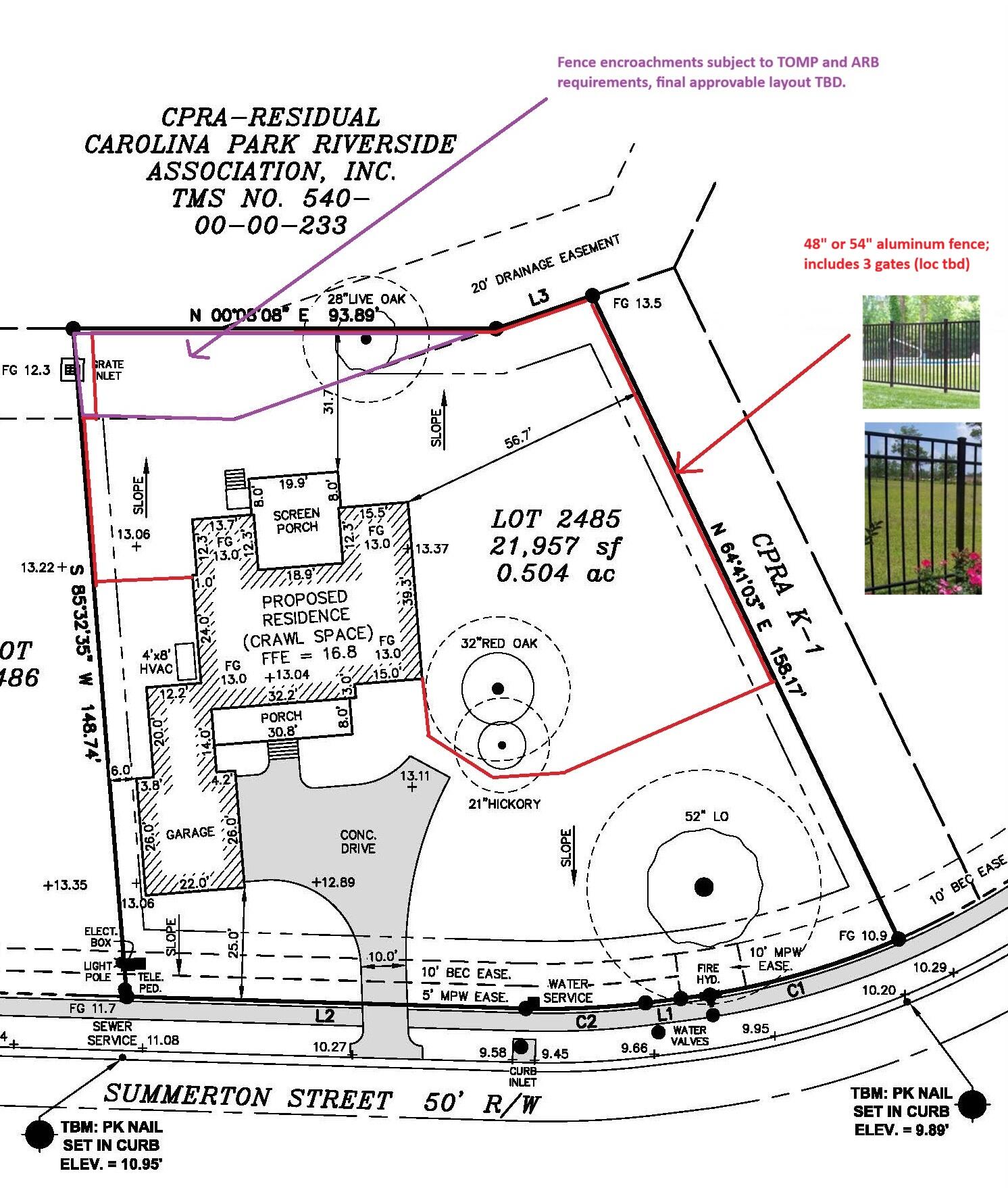 3873 Summerton Street Mount Pleasant, SC 29466 - Photo 5 of 74 Lot 2485 Fence Plan