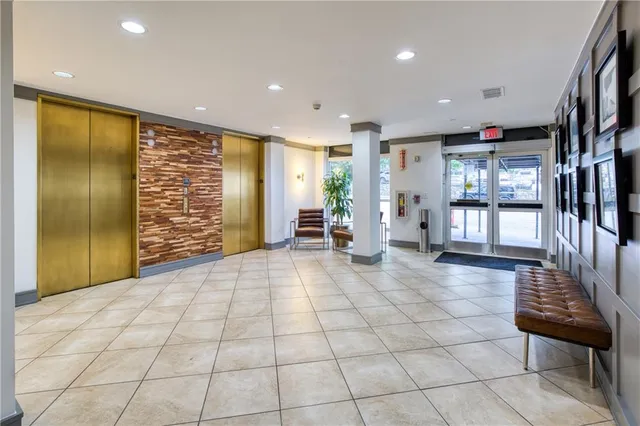 a view of a building with a street