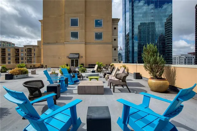 aerial view of a balcony with potted plants