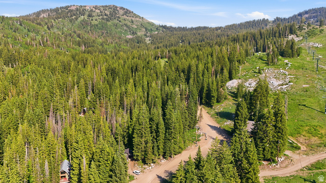 8505 South Snake Crk Road Salt Lake City, UT 84121 - Photo 59 of 67 Expansive mountainous terrain featuring dense evergreen forest, a distinct dirt road, and visible ski lift infrastructure