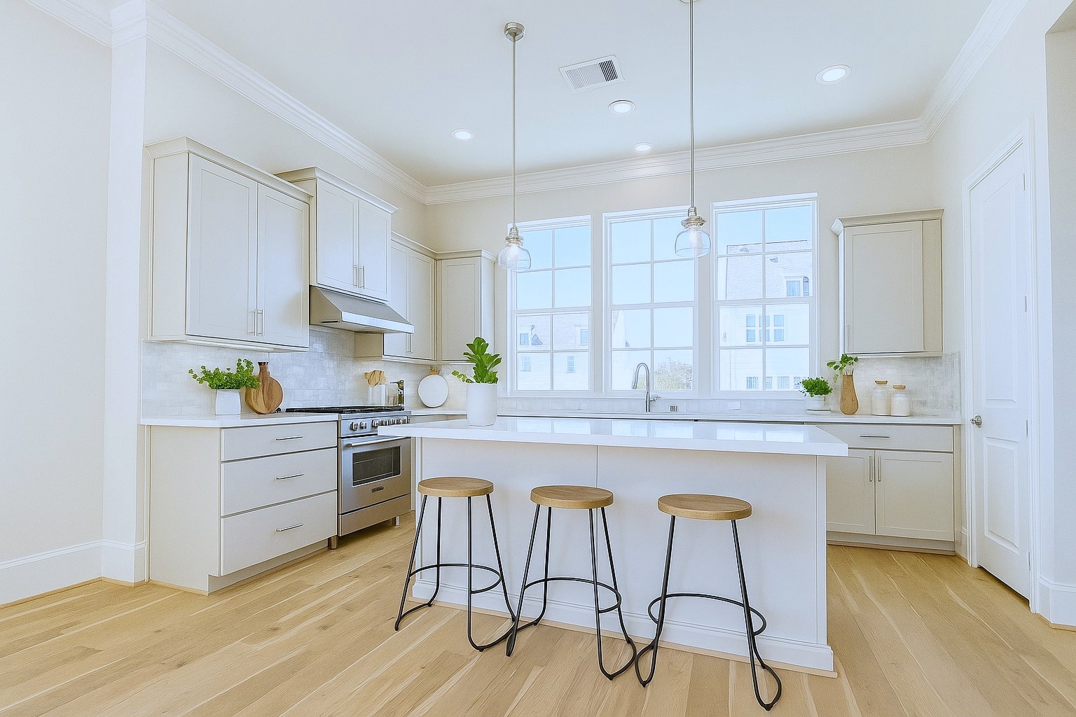 739 Bringhurst Street Houston, TX 77020 - Photo 3 of 15 a kitchen with a white cabinets and chairs in it