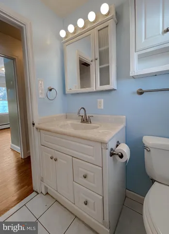 a bathroom with a sink a toilet and a mirror