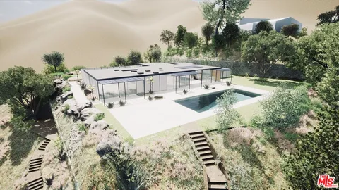 a view of a swimming pool with outdoor seating