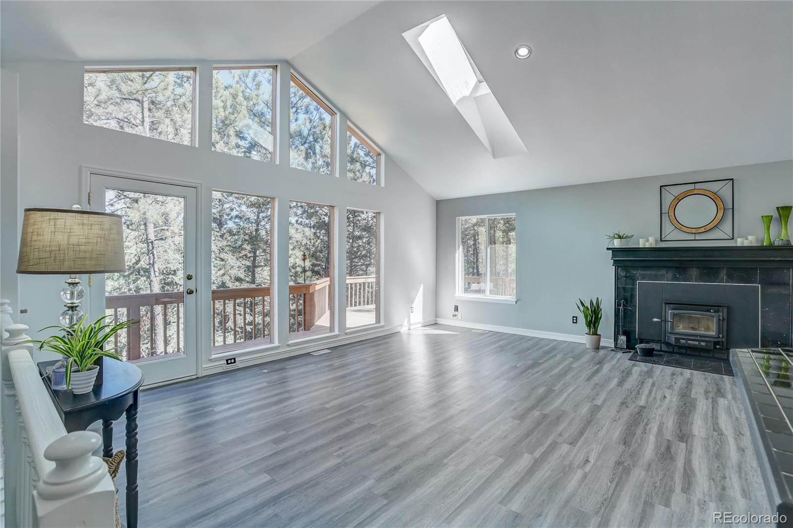 1469 Roland Drive Bailey, CO 80421 - Photo 2 of 39 a view of an empty room with wooden floor and a fireplace