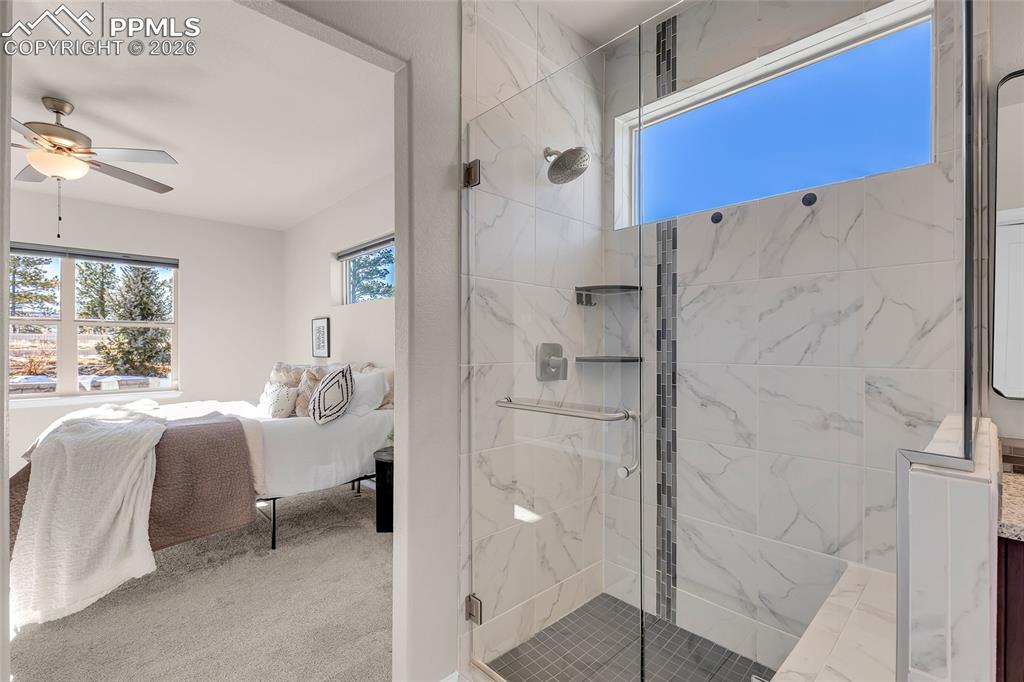 11830 Alydar Loop Colorado Springs, CO 80921 - Photo 18 of 37 a bedroom with furniture and a large window