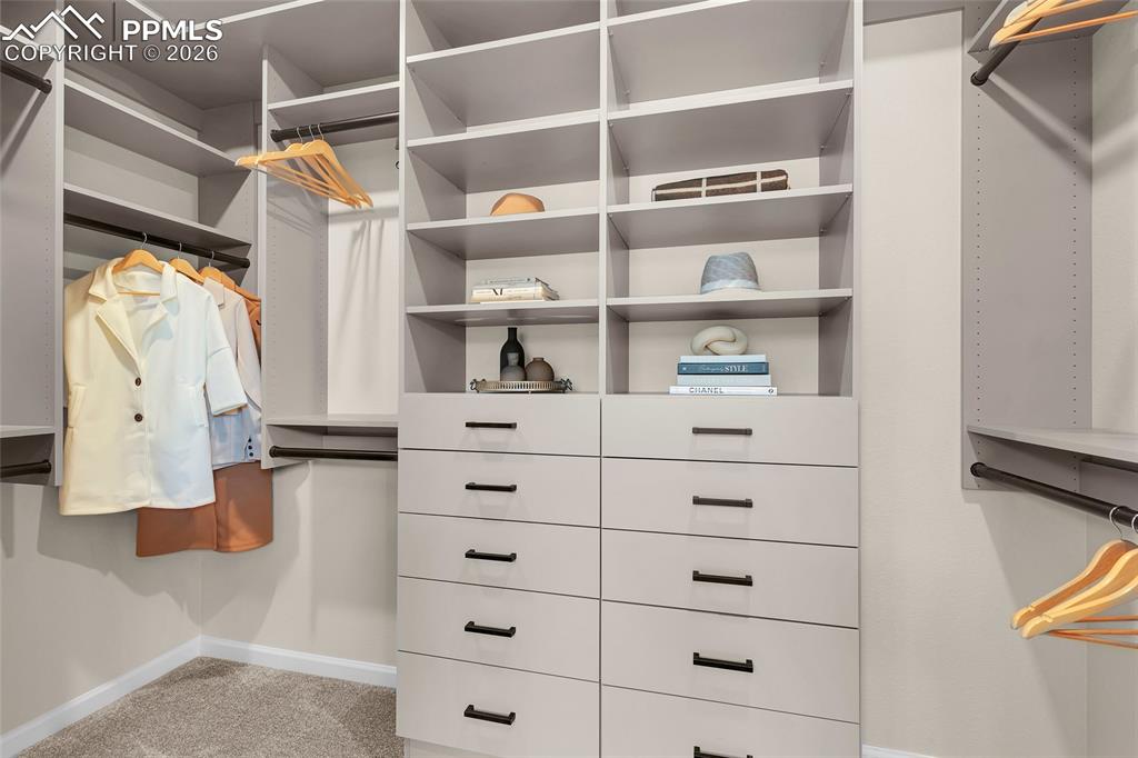 11830 Alydar Loop Colorado Springs, CO 80921 - Photo 21 of 37 a view of walk in closet with clothes and shoes