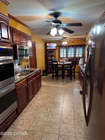 a kitchen with lots of counter top space