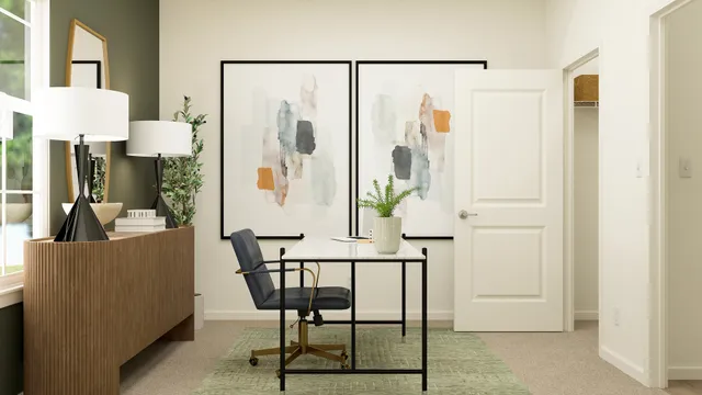 a dining room with furniture and a window